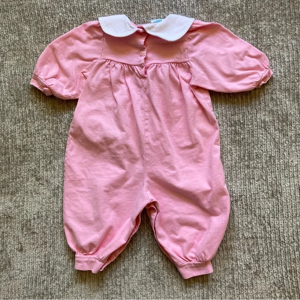 Vintage Baby B'Gosh Pink Bunny Romper 6-9M Embroidered Cotton 80s 90s Retro‎